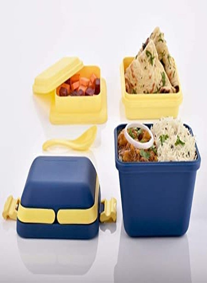 UNITRA Products Dieting Airtight Lunch Box Set | 3 Compartment Tiffin with Handle & Push Lock | Plastic Tiffin Box for Travelling, School Kids 3 Compartment Tiffin with Handle & Push Lock | Plastic Tiffin Box for Travelling, School Kids & Office Exclusive (multicolor) - Image 5